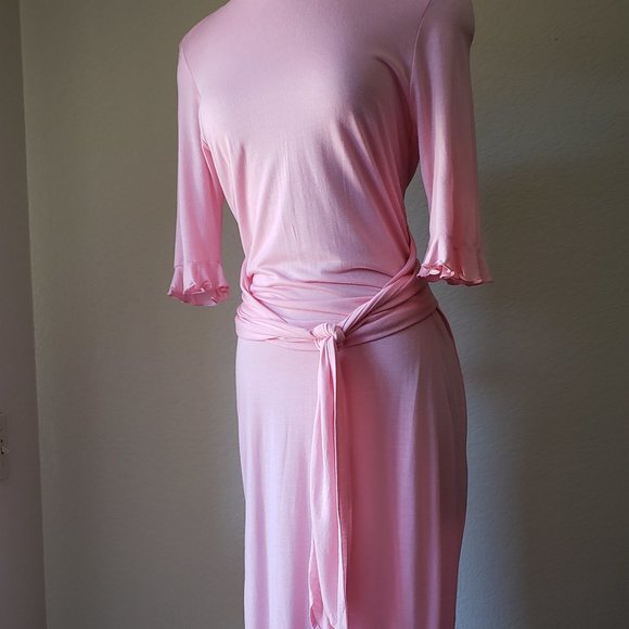 NWT Sweet Pink Spring Dress With High Collar & Tie Waist - Picture 3 of 10